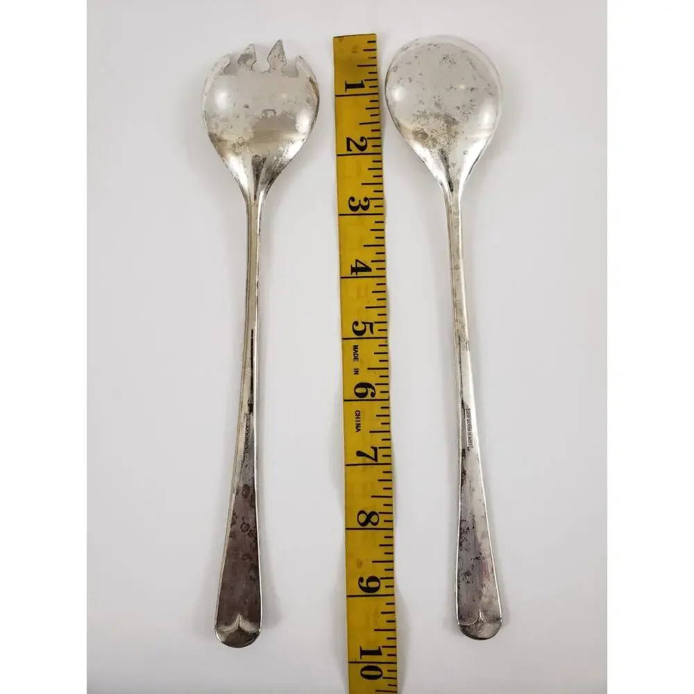 Vintage Silver Plated Serving Set Salad Fork & Spoon. 9 1/2” Dining Made Italy